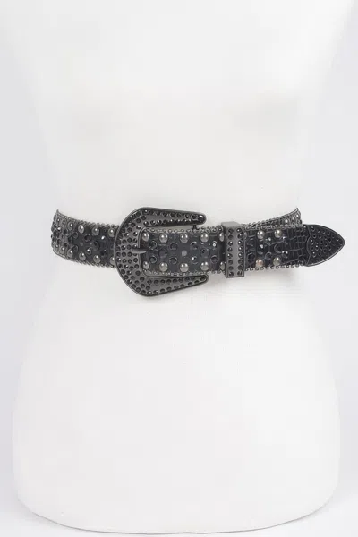 Fashnzfab Rhinestone Metal Studded Multi Metal Belt In Black