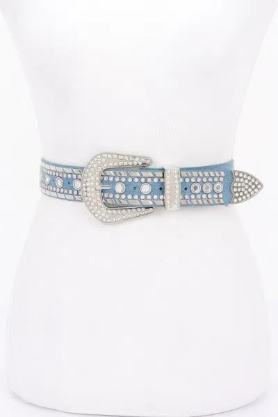 Fashnzfab Rhinestone Metal Studded Multi Metal Belt In Blue