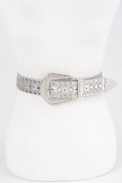 Fashnzfab Rhinestone Metal Studded Multi Metal Belt In Silver