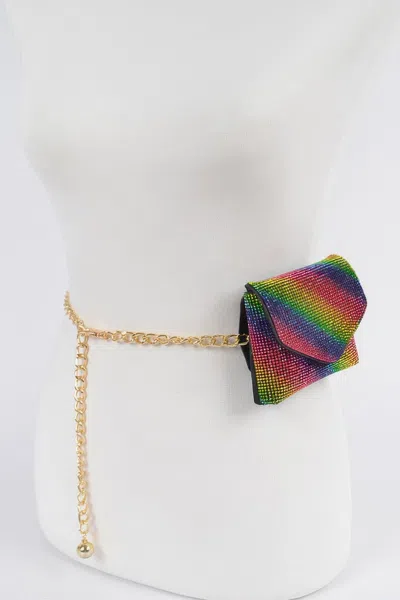 Fashnzfab Rhinestone Mini Bag W Chain Belt In Pink