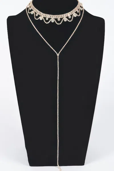 Fashnzfab Rhinestone Necklace In Gold