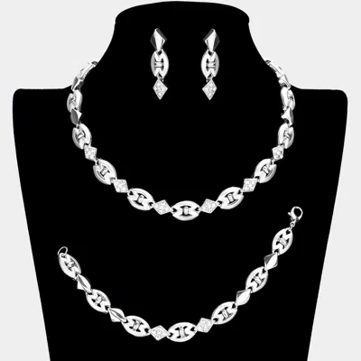 Fashnzfab Rhinestone Necklace Jewelry Set In Silver
