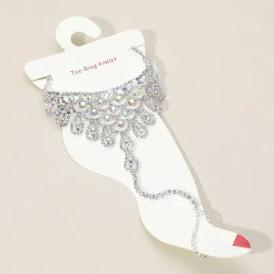 Fashnzfab Rhinestone Net Toe Ring Evening Anklet - Ab, Silver In Multi