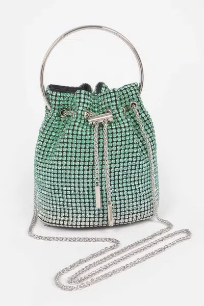 Fashnzfab Rhinestone Ombre Bucket Bag In Green