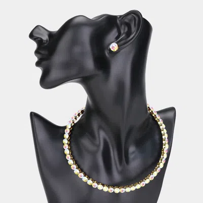 Fashnzfab Rhinestone Open Choker Necklace In Metallic