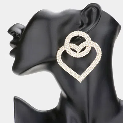 Fashnzfab Rhinestone Open Circle Heart Link Evening Earrings - Gold In Silver
