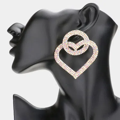Fashnzfab Rhinestone Open Circle Heart Link Evening Earrings In Gold