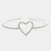 Fashnzfab Rhinestone Open Heart Cuff Bracelet Ab, Silver In Multi