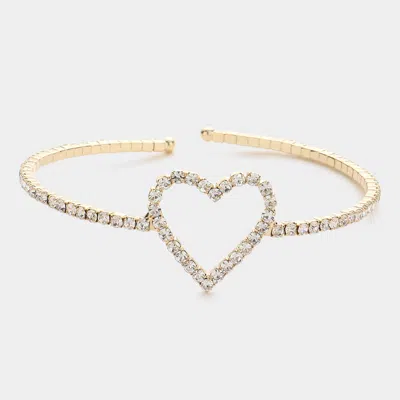 Fashnzfab Rhinestone Open Heart Cuff Bracelet In Gold