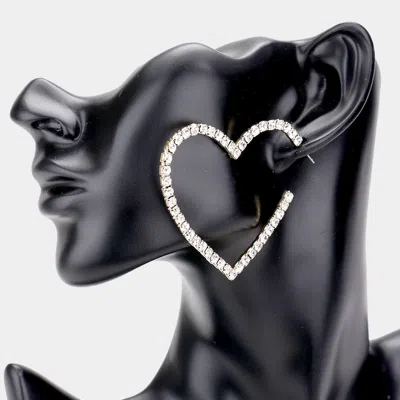 Fashnzfab Rhinestone Open Heart Earrings In Gold