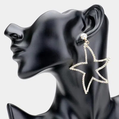 Fashnzfab Rhinestone Open Starfish Evening Earrings In Gold