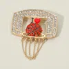 Fashnzfab Rhinestone Paced Chain Net Enamel Basketball Pin Brooch In Gold