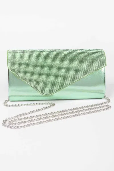 Fashnzfab Rhinestone Party Clutch In Green
