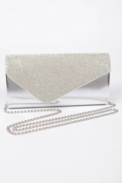Fashnzfab Rhinestone Party Clutch In Silver