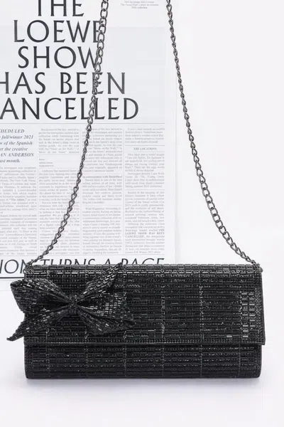 Fashnzfab Rhinestone Party Clutch W/ Rhinestone Bow In Black