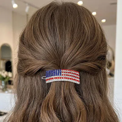 Fashnzfab Rhinestone Patriotic American Usa Flag Hair Clip In Multi