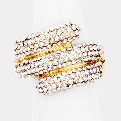 Fashnzfab Rhinestone Pave 3 Row Stretch Ring - Clear, Gold