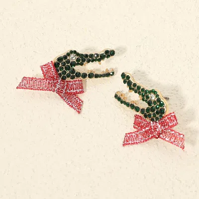 Fashnzfab Rhinestone Pave Alligator Bow Earrings In Black