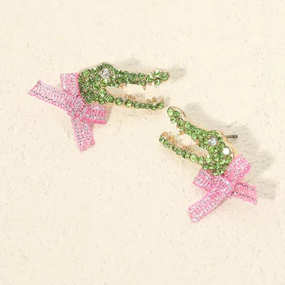 Fashnzfab Rhinestone Pave Alligator Bow Earrings In Multi