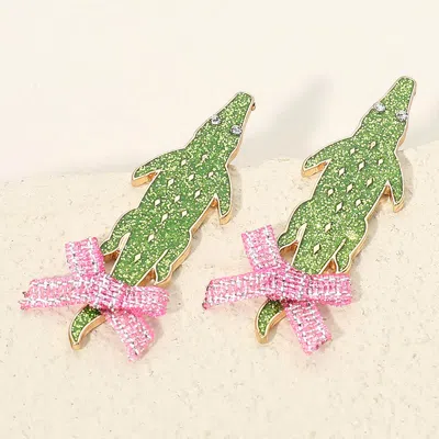 Fashnzfab Rhinestone Pave Alligator Bow Earrings In Multi