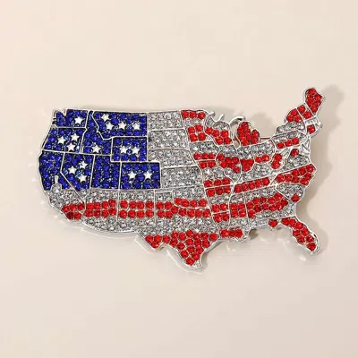 Fashnzfab Rhinestone Pave American Usa Flag Map Pin Brooch In Multi