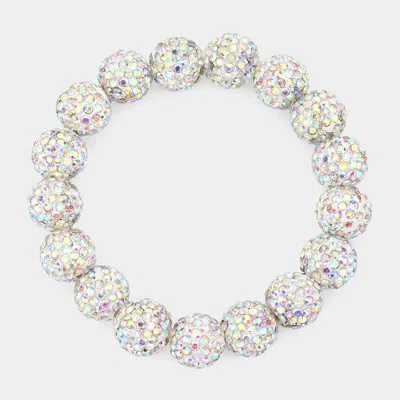Fashnzfab Rhinestone Pave Ball Stretch Bracelet Ab, Silver In Multi