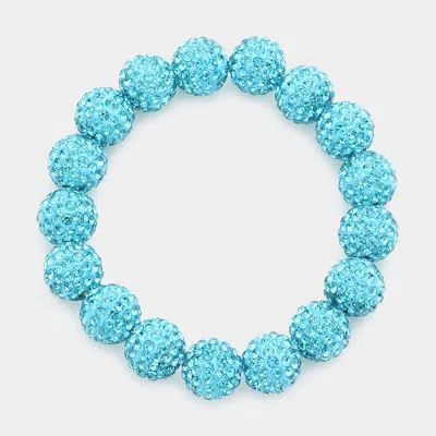 Fashnzfab Rhinestone Pave Ball Stretch Bracelet Aqua In Blue