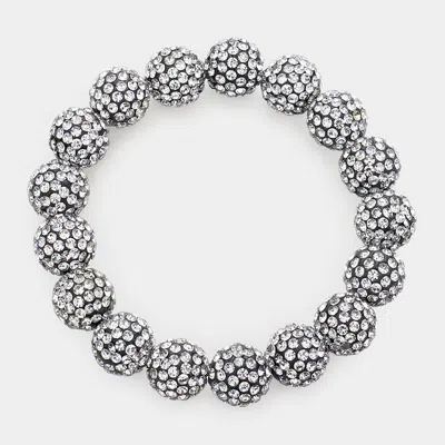 Fashnzfab Rhinestone Pave Ball Stretch Bracelet Gray