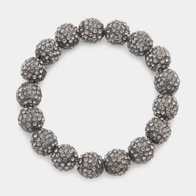 Fashnzfab Rhinestone Pave Ball Stretch Bracelet Hematite In Metallic