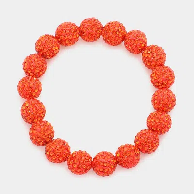 Fashnzfab Rhinestone Pave Ball Stretch Bracelet Orange