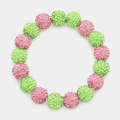 Fashnzfab Rhinestone Pave Ball Stretch Bracelet Pink & Green