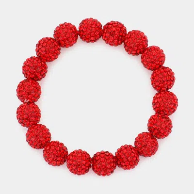 Fashnzfab Rhinestone Pave Ball Stretch Bracelet Red