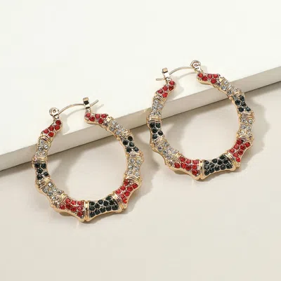 Fashnzfab Rhinestone Pave Bamboo Pin Catch Earrings - Gold, Multi