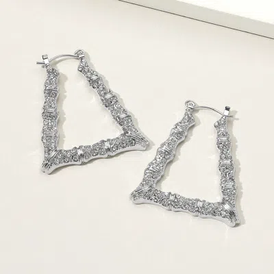 Fashnzfab Rhinestone Pave Bamboo Pin Catch Earrings In Silver