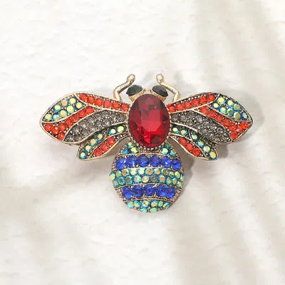 Fashnzfab Rhinestone Pave Bee Pin Brooch In Blue