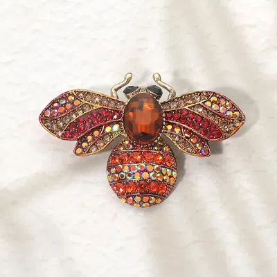Fashnzfab Rhinestone Pave Bee Pin Brooch In Red