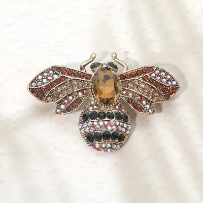 Fashnzfab Rhinestone Pave Bee Pin Brooch In Yellow