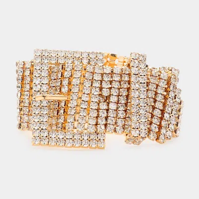 Fashnzfab Rhinestone Pave Belt Buckle Style Evening Bracelet In Gold