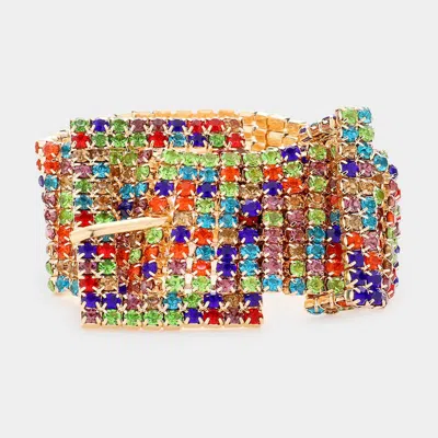 Fashnzfab Rhinestone Pave Belt Buckle Style Evening Bracelet Multi