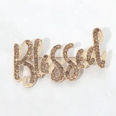 Fashnzfab Rhinestone Pave Blessed Pin Brooch In Gold