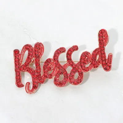 Fashnzfab Rhinestone Pave Blessed Pin Brooch In Gold