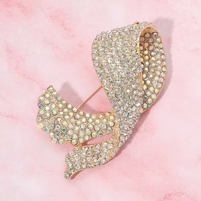 Fashnzfab Rhinestone Pave Bow Pin Brooch In Gold