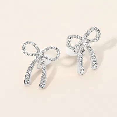 Fashnzfab Rhinestone Pave Bow Stud Clip On Earrings In Metallic