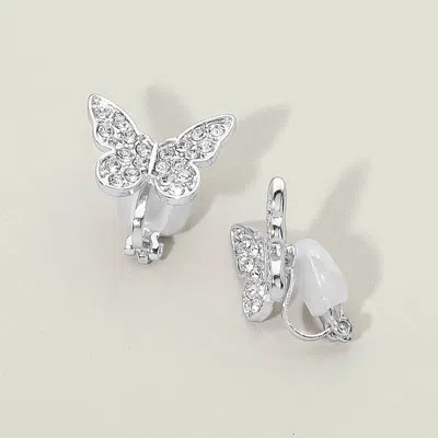 Fashnzfab Rhinestone Pave Butterfly Clip On Earrings In Silver