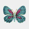 Fashnzfab Rhinestone Pave Butterfly Pin Brooch In Blue