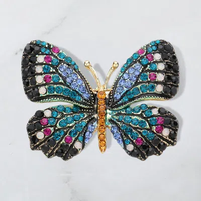 Fashnzfab Rhinestone Pave Butterfly Pin Brooch In Blue