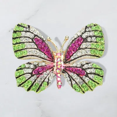 Fashnzfab Rhinestone Pave Butterfly Pin Brooch In Pink