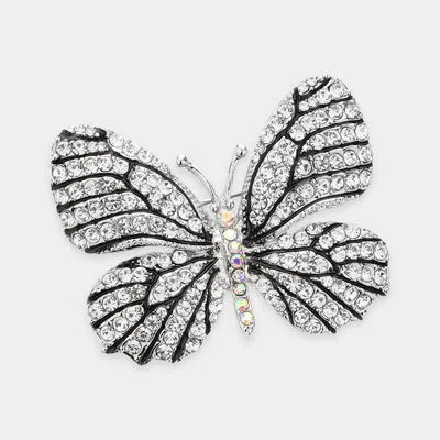 Fashnzfab Rhinestone Pave Butterfly Pin Brooch In Silver