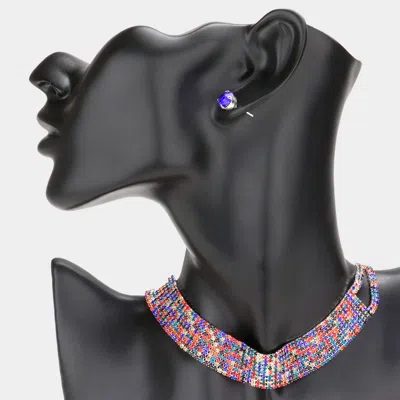 Fashnzfab Rhinestone Pave Choker Necklace In Multi