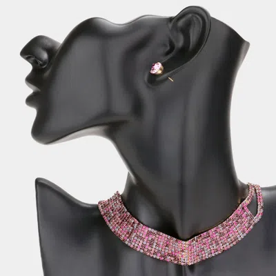 Fashnzfab Rhinestone Pave Choker Necklace In Purple